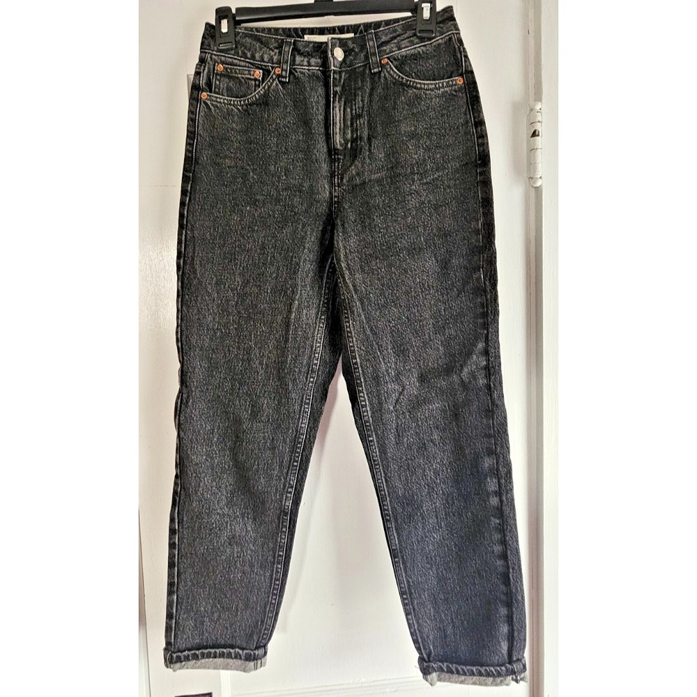 NWT TOPSHOP MOTO MOM woman Sz W26 black wash denim jeans